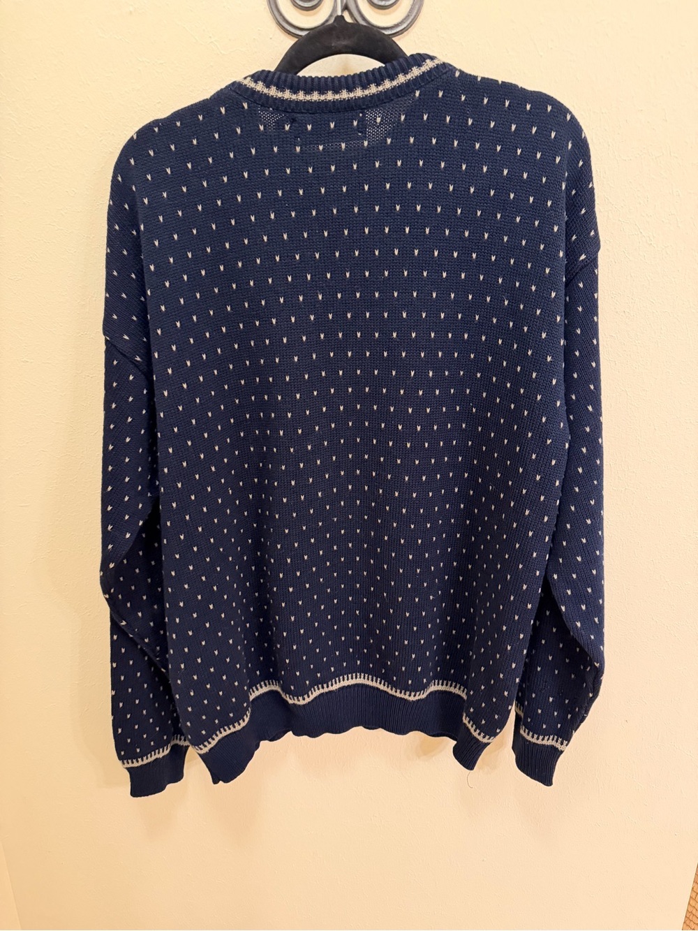 PDX Navy Knit Crewneck Sweater with Cream Dot Detail - Picture 4 of 4